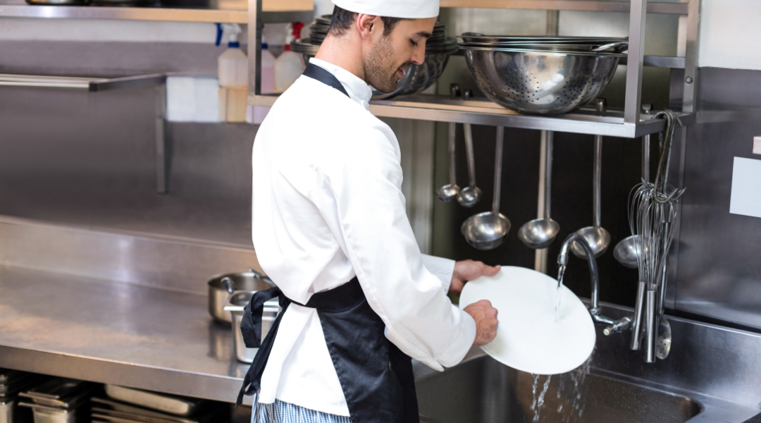 dishwasher cleaning a plate